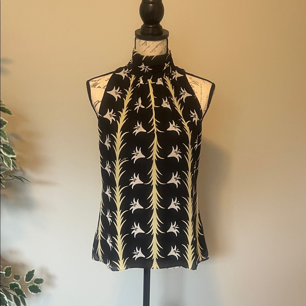 Milly Women’s Black & Yellow Floral Blouse – Size 6 / Elegant Sleeveless Top